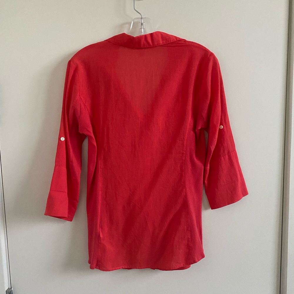 Max Studio Red Button Up Top - Picture 2 of 5